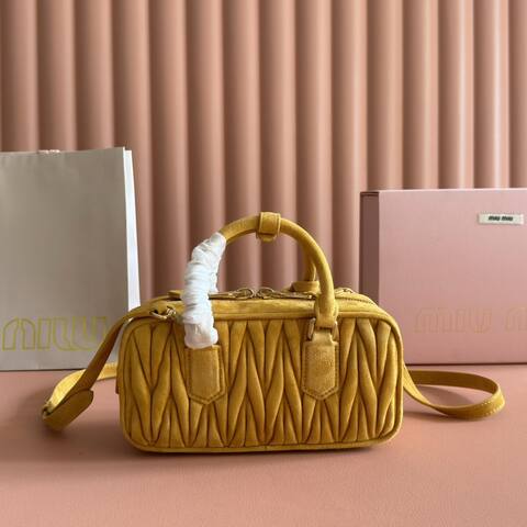 Miu Miu Arcadie Mustard yellow suede matelass 20x12cm crossbody bag AAA Quality Replica