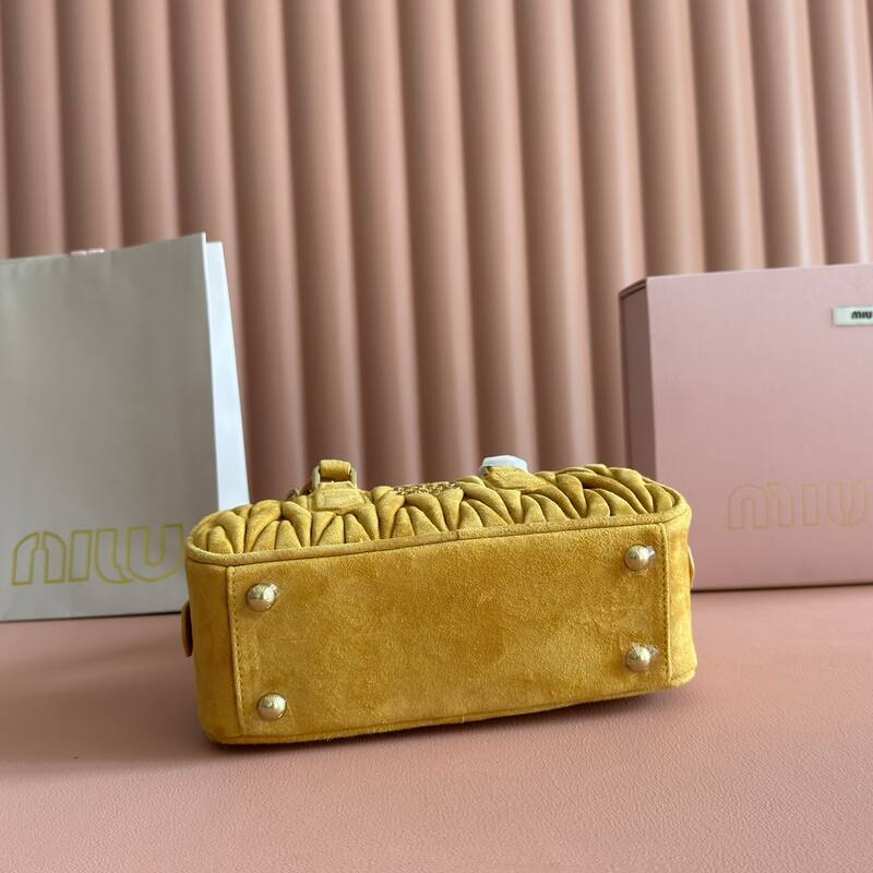 Miu Miu Arcadie Mustard yellow suede matelasse crossbody bag — AAA Quality Replica