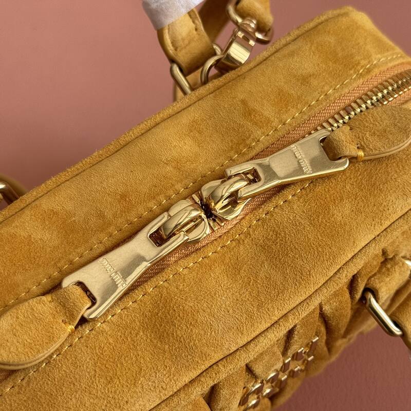 Miu Miu Arcadie Mustard yellow suede matelasse crossbody bag — AAA Quality Replica