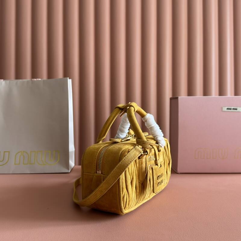 Miu Miu Arcadie Mustard yellow suede matelasse crossbody bag — AAA Quality Replica