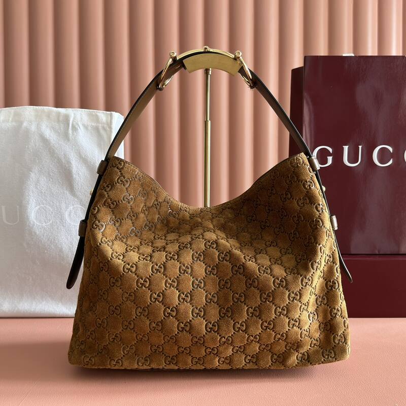 Gucci Beatrix Brown suede GG embossed shoulder — AAA Quality Replica