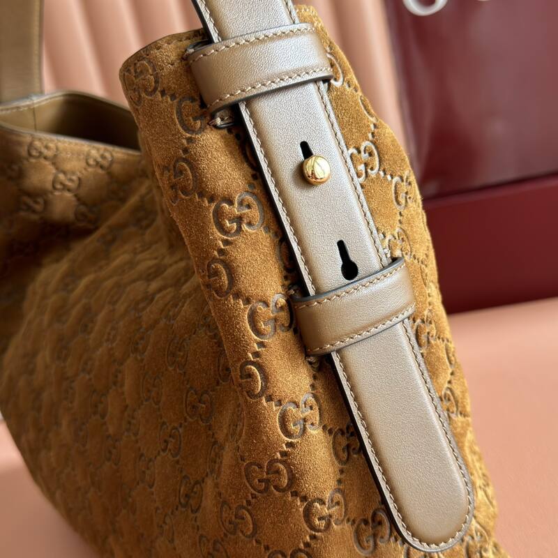 Gucci Beatrix Brown suede GG embossed shoulder — AAA Quality Replica