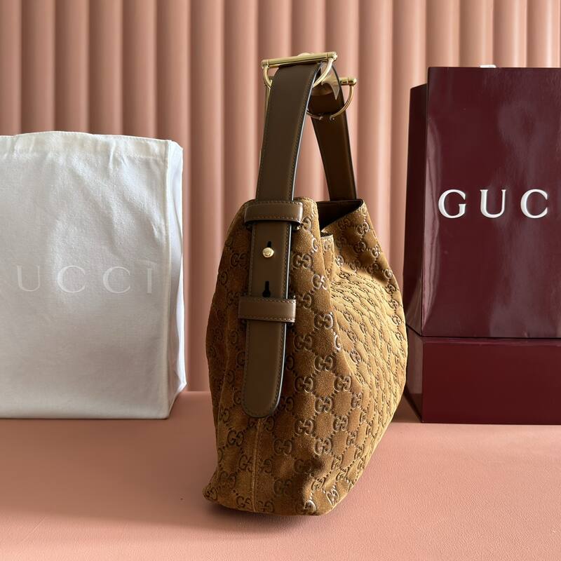 Gucci Beatrix Brown suede GG embossed shoulder — AAA Quality Replica