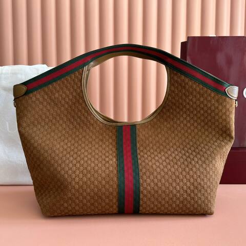 Gucci Giglio Brown GG canvas with green-red-green stripe tote 1 1 Replica