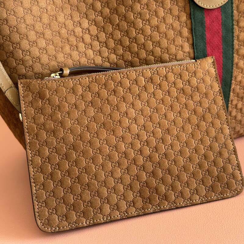 Gucci Giglio Brown GG canvas with green-red-green stripe tote — 1:1 Replica