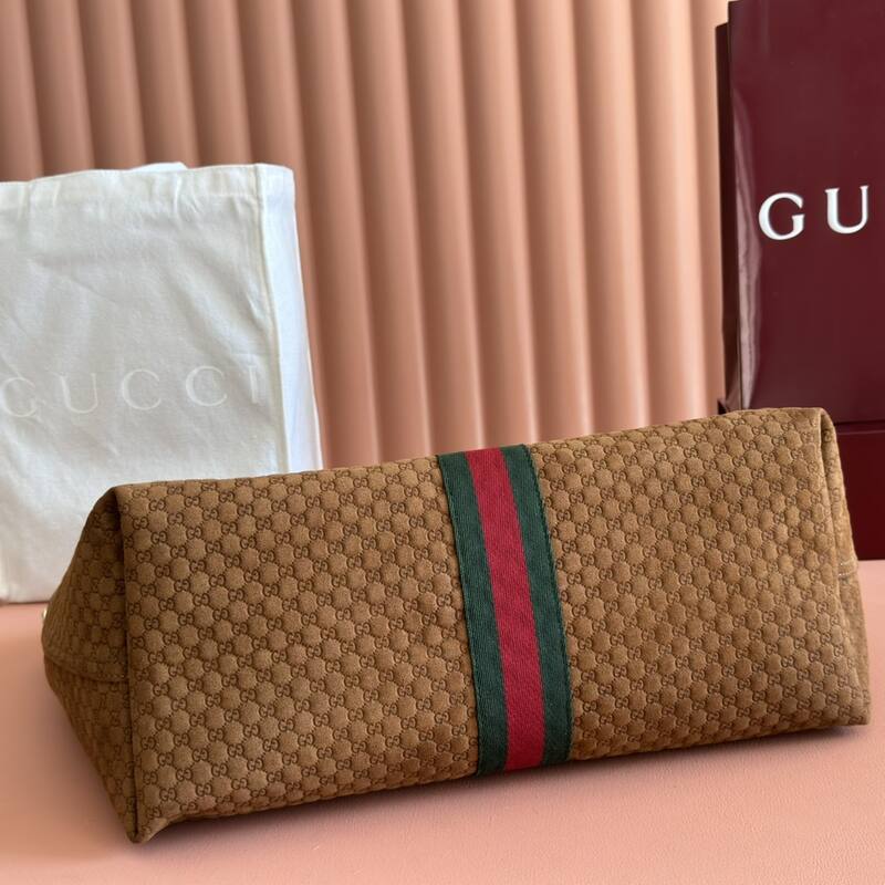 Gucci Giglio Brown GG canvas with green-red-green stripe tote — 1:1 Replica