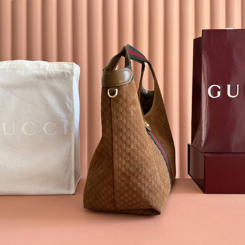 Gucci Giglio Brown GG canvas with green-red-green stripe tote — 1:1 Replica