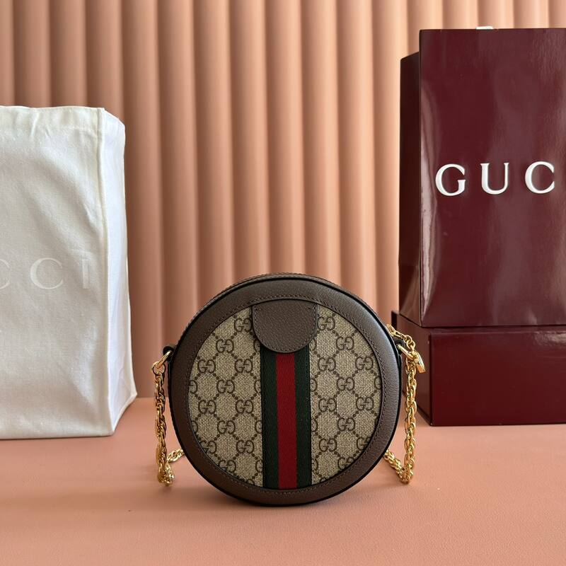 Gucci Ophidia Beige Ebony GG Supreme with brown leather trim 18x18x4 crossbody — AAA Quality Replica