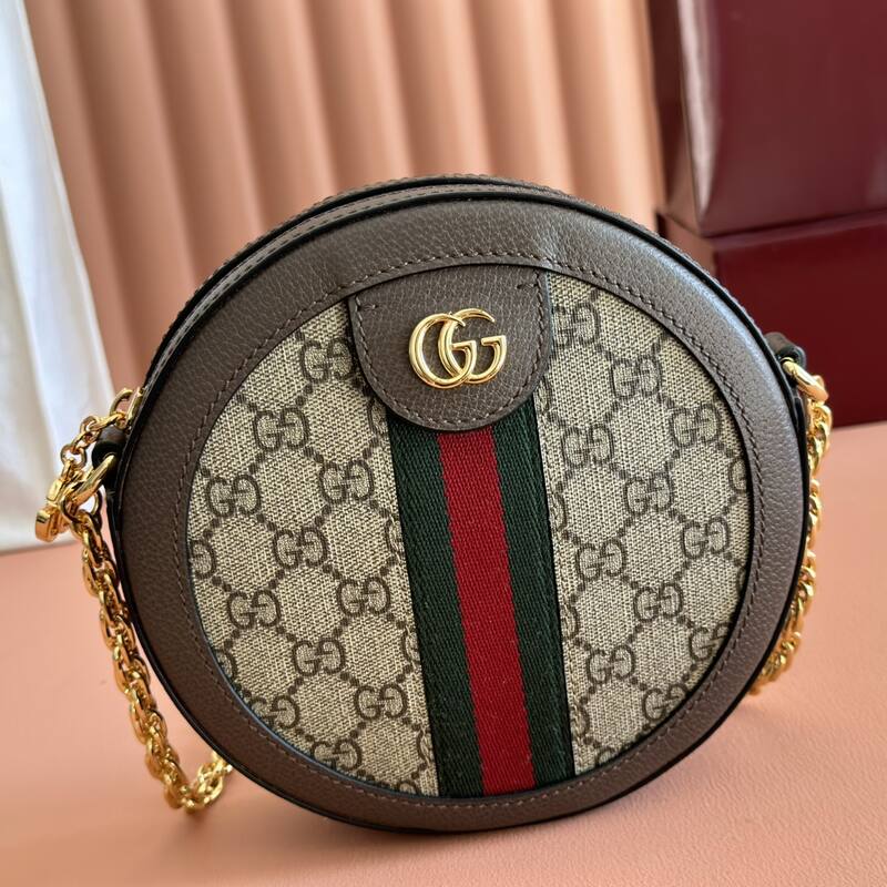 Gucci Ophidia Beige Ebony GG Supreme with brown leather trim 18x18x4 crossbody — AAA Quality Replica