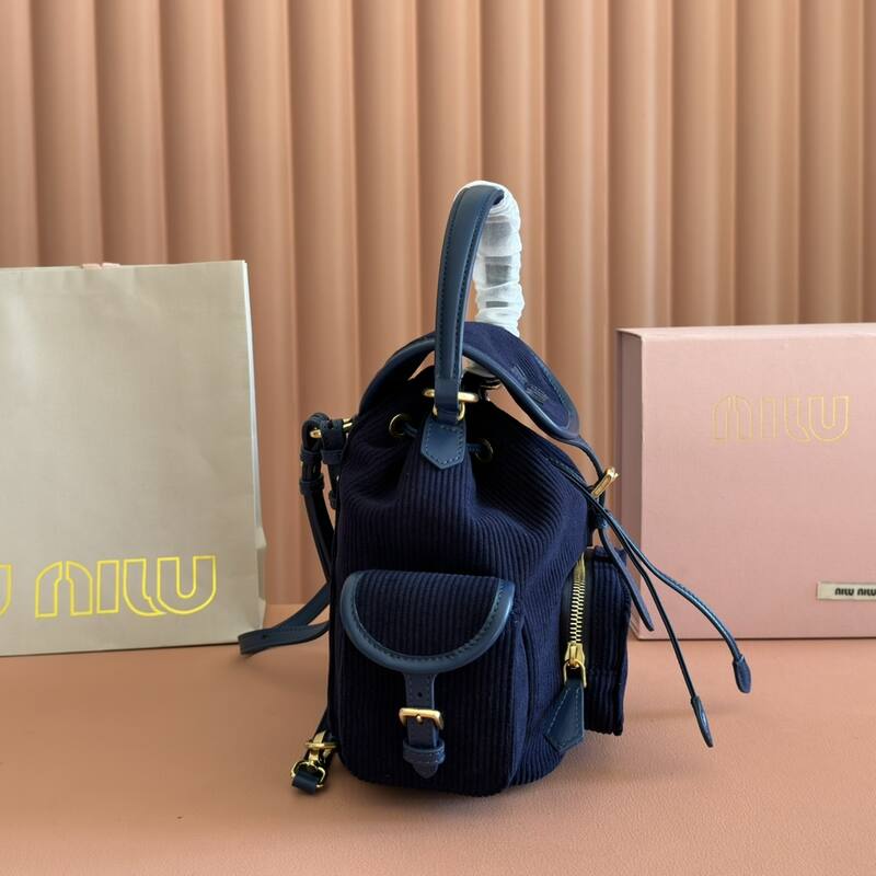 Miu Miu Navy blue corduroy 22x18x11cm backpack — AAA Quality Replica