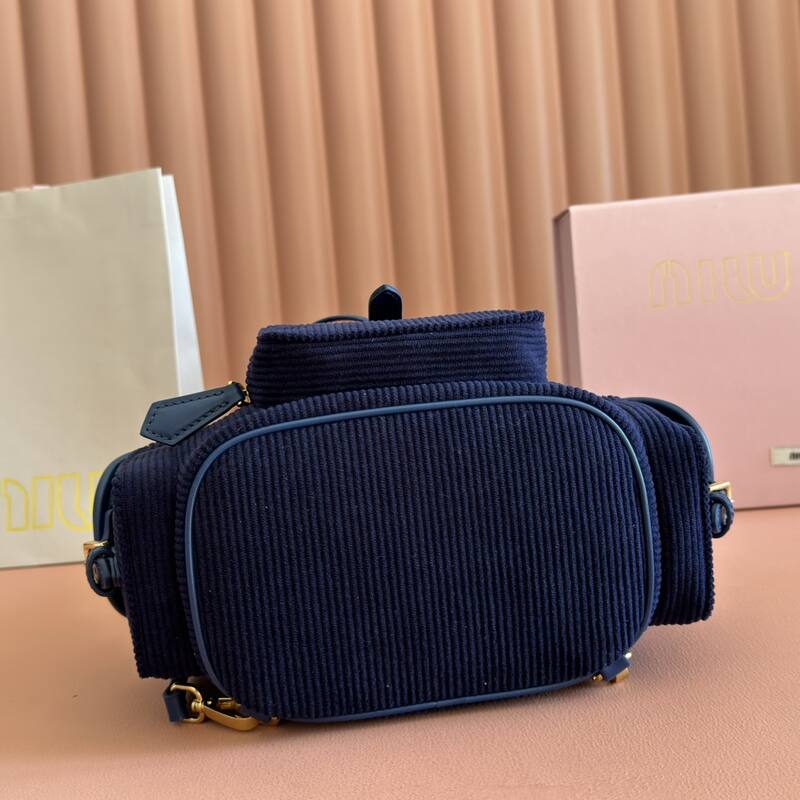 Miu Miu Navy blue corduroy 22x18x11cm backpack — AAA Quality Replica