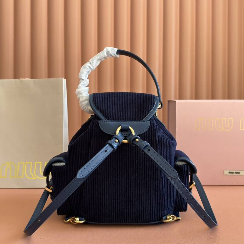 Miu Miu Navy blue corduroy 22x18x11cm backpack — AAA Quality Replica