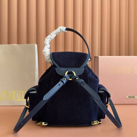 Miu Miu Navy blue corduroy 22x18x11cm backpack AAA Quality Replica
