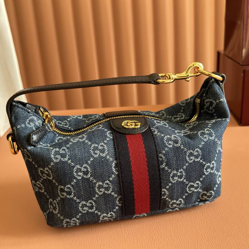 Gucci Blue denim GG with Web stripe shoulder — Premium Replica
