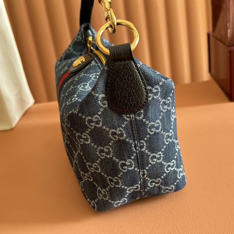 Gucci Blue GG denim with Web stripe shoulder — Top Quality Replica