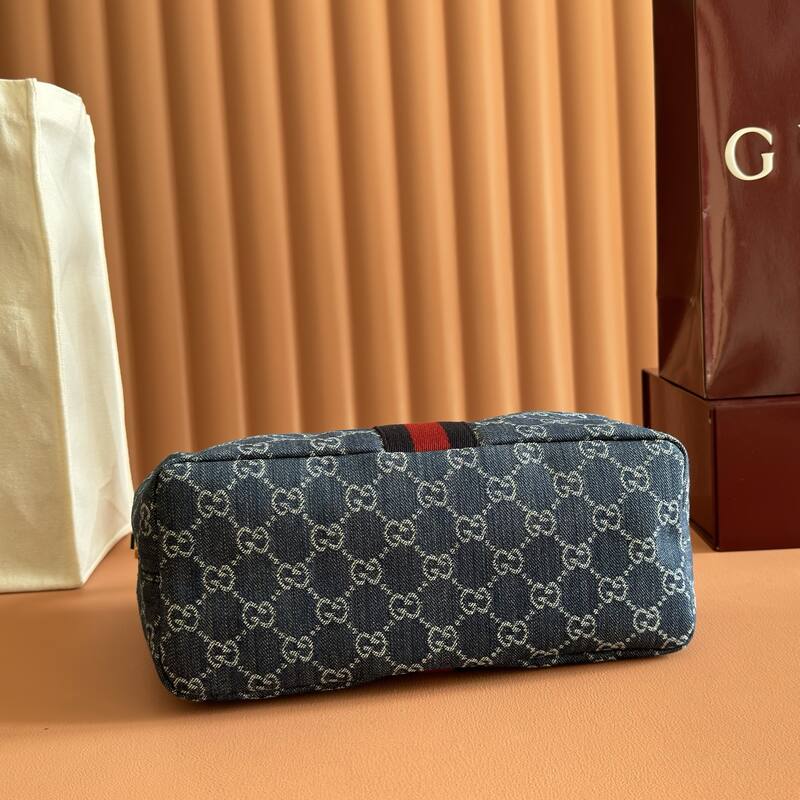 Gucci Blue GG denim with Web stripe shoulder — Top Quality Replica