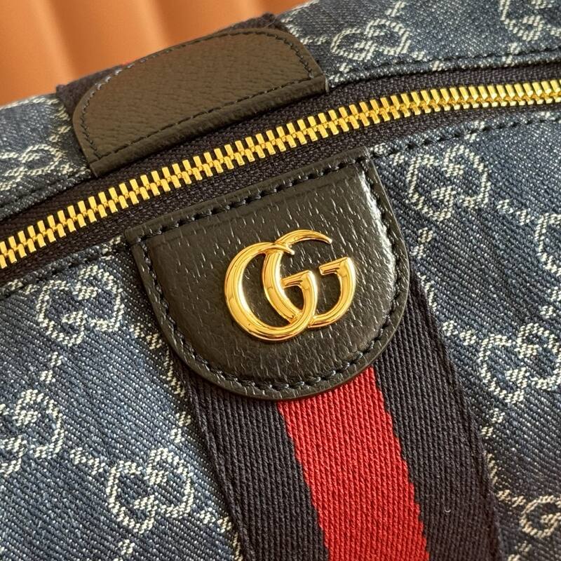 Gucci Blue GG denim with Web stripe shoulder — Top Quality Replica