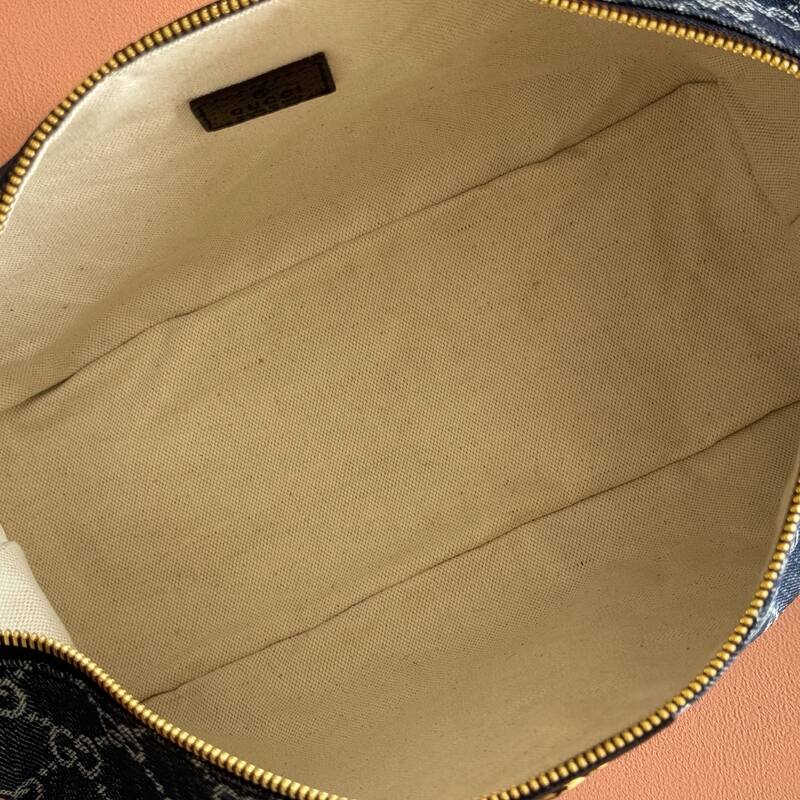 Gucci Blue GG denim with Web stripe shoulder — Top Quality Replica