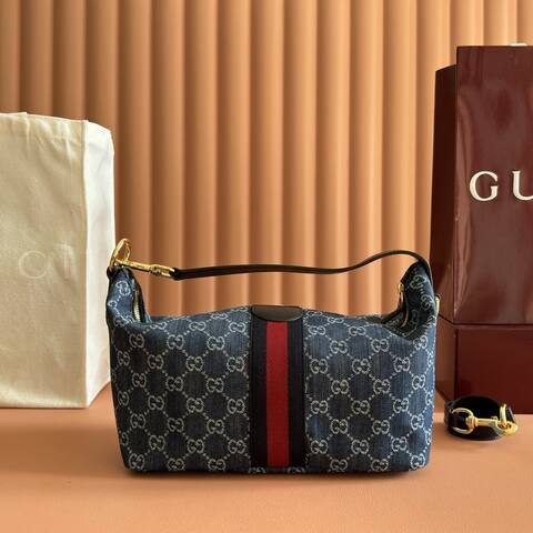 Gucci Blue GG denim with Web stripe shoulder Top Quality Replica