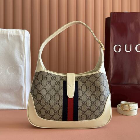 Gucci Jackie 1955 Beige Ebony GG Supreme with white leather trim shoulder Premium Replica