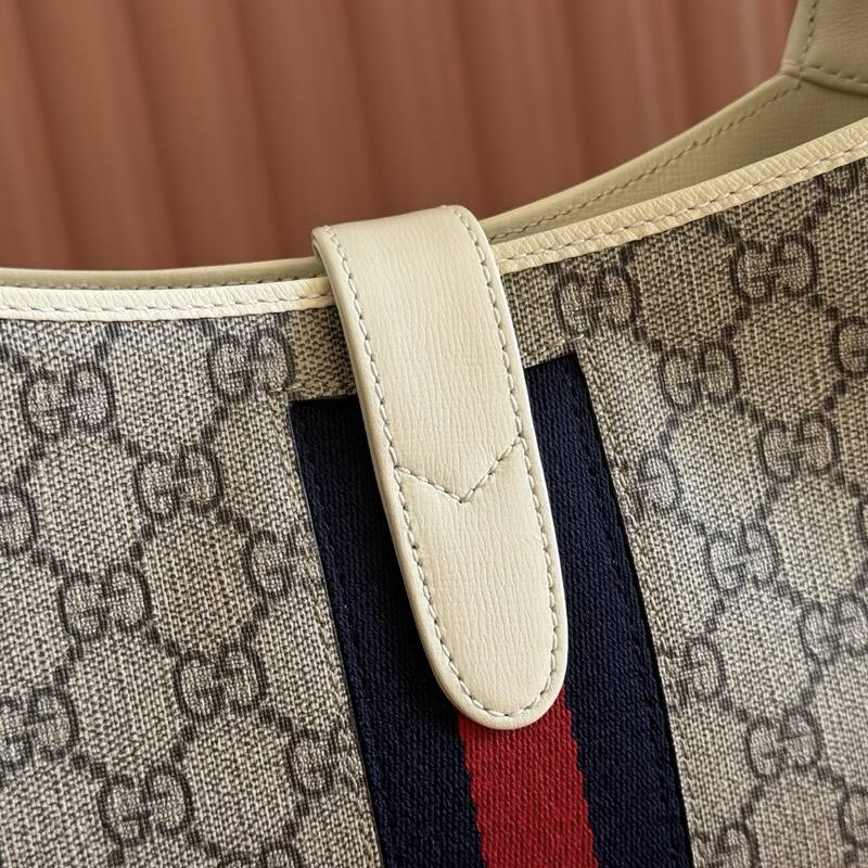 Gucci Jackie 1955 Beige Ebony GG Supreme with white leather trim shoulder — Premium Replica