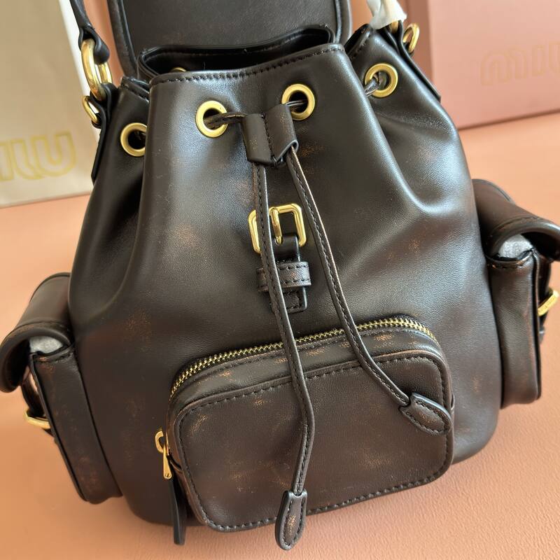 Miu Miu Vintage dark brown leather 22x18x11cm backpack — Top Quality Replica