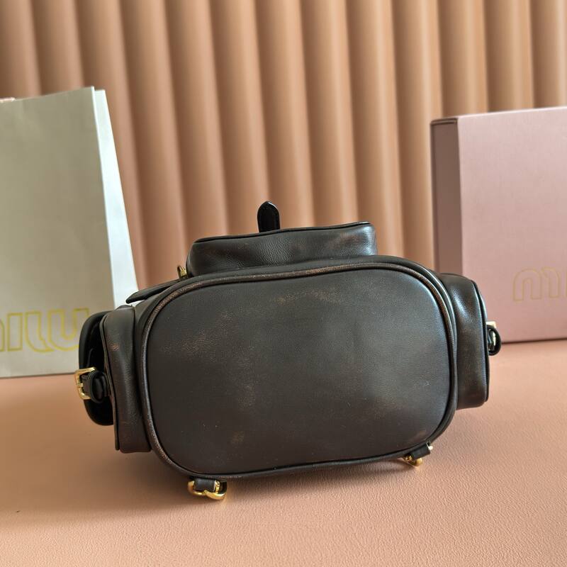Miu Miu Vintage dark brown leather 22x18x11cm backpack — Top Quality Replica