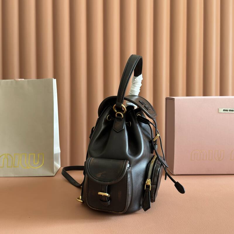 Miu Miu Vintage dark brown leather 22x18x11cm backpack — Top Quality Replica