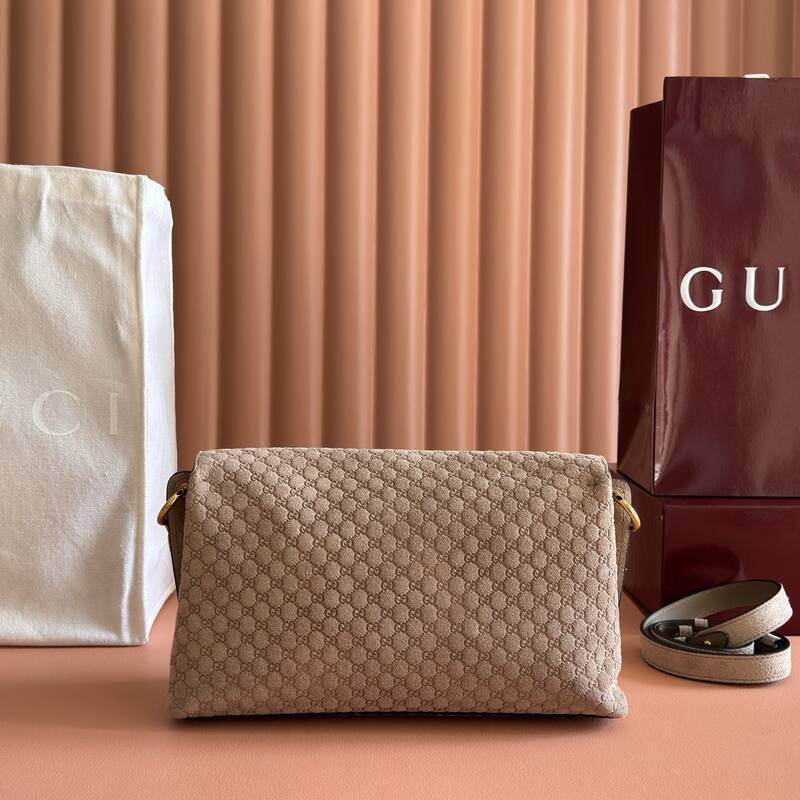 Gucci Beige GG monogram suede shoulder — AAA Quality Replica