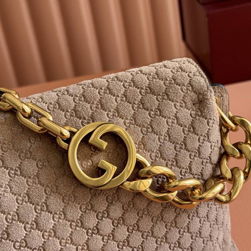 Gucci Beige GG monogram suede shoulder — AAA Quality Replica