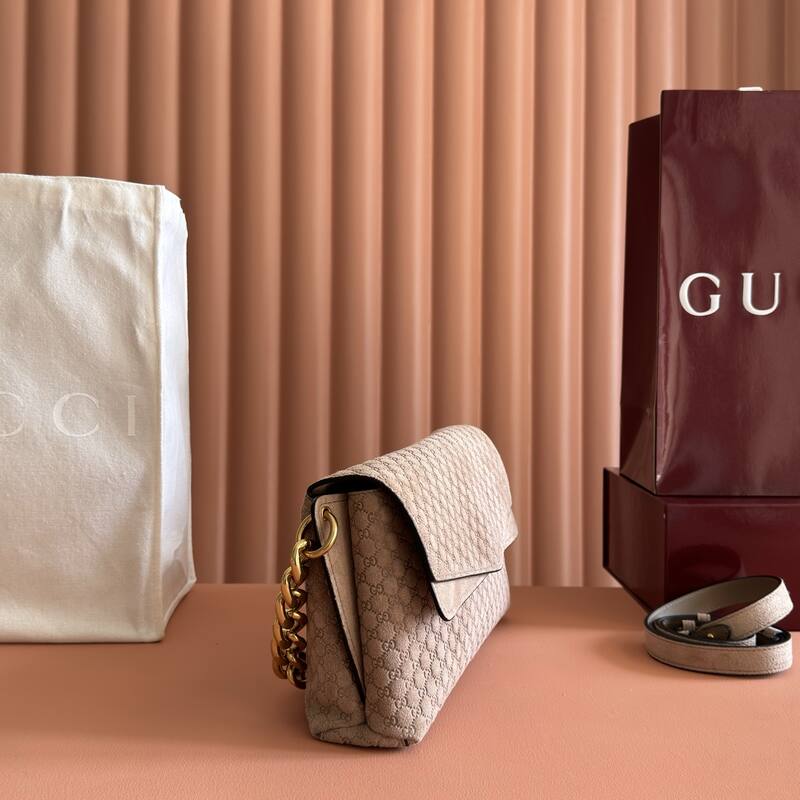 Gucci Beige GG monogram suede shoulder — AAA Quality Replica