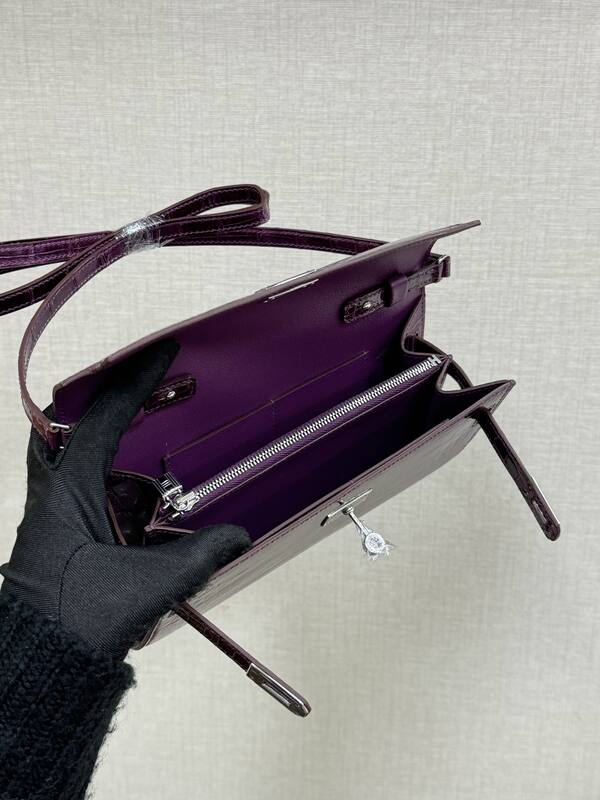 Hermes Kelly To Go Purple crocodile crossbody — Premium Replica