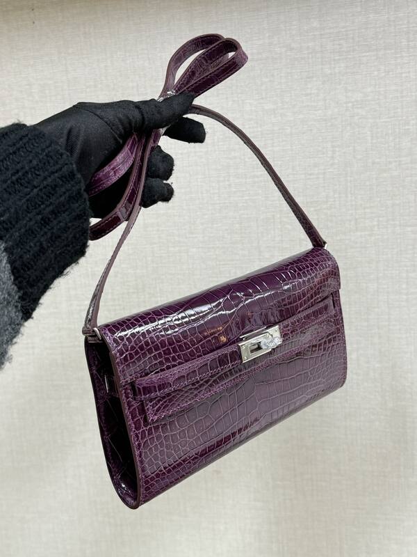 Hermes Kelly To Go Purple crocodile crossbody — Premium Replica