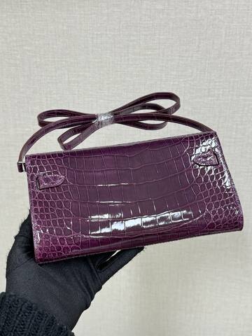 Hermes Kelly To Go Purple crocodile crossbody Premium Replica