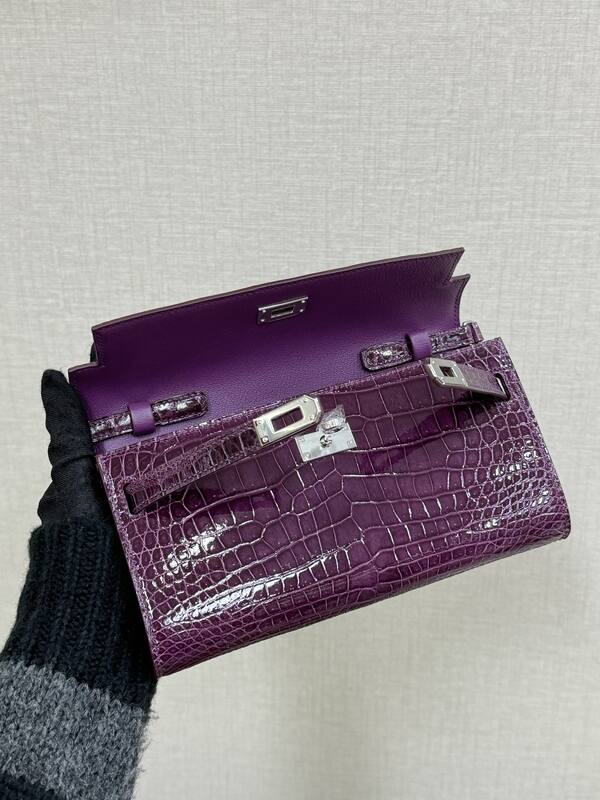 Hermes Kelly To Go Purple crocodile crossbody — Premium Replica