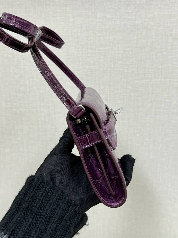 Hermes Kelly To Go Purple crocodile crossbody — Premium Replica