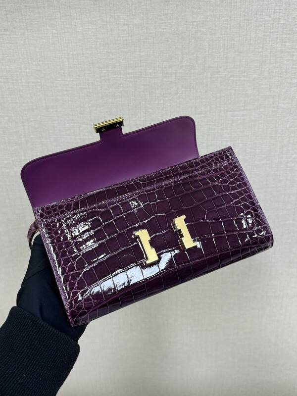Hermes Constance To Go Purple crocodile crossbody — Premium Replica