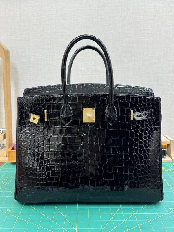 Hermes Birkin 35 Black crocodile embossed patent 35 work — Top Quality Replica