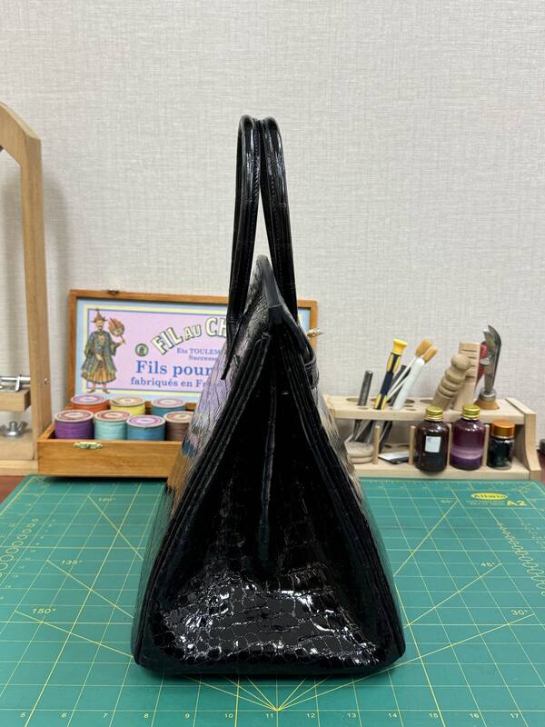 Hermes Birkin 35 Black crocodile embossed patent 35 work — Top Quality Replica