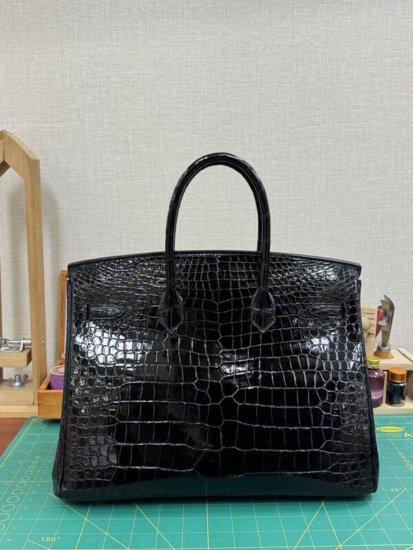 Hermes Birkin 35 Black crocodile embossed patent 35 work — Top Quality Replica