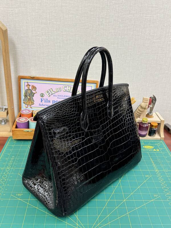 Hermes Birkin 35 Black crocodile embossed patent 35 work — Top Quality Replica