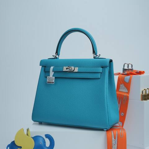 Hermes Kelly Blue Togo leather handbag 1 1 Replica