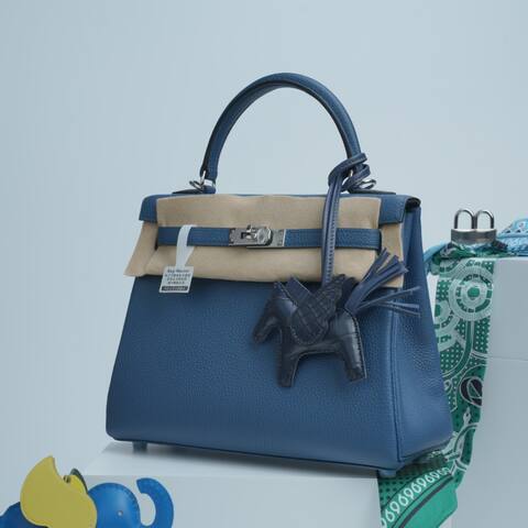Hermes Kelly Blue Togo leather handbag 1 1 Replica