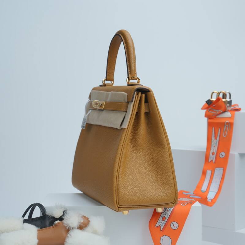 Hermes Kelly Gold Brown Togo leather shoulder — AAA Quality Replica