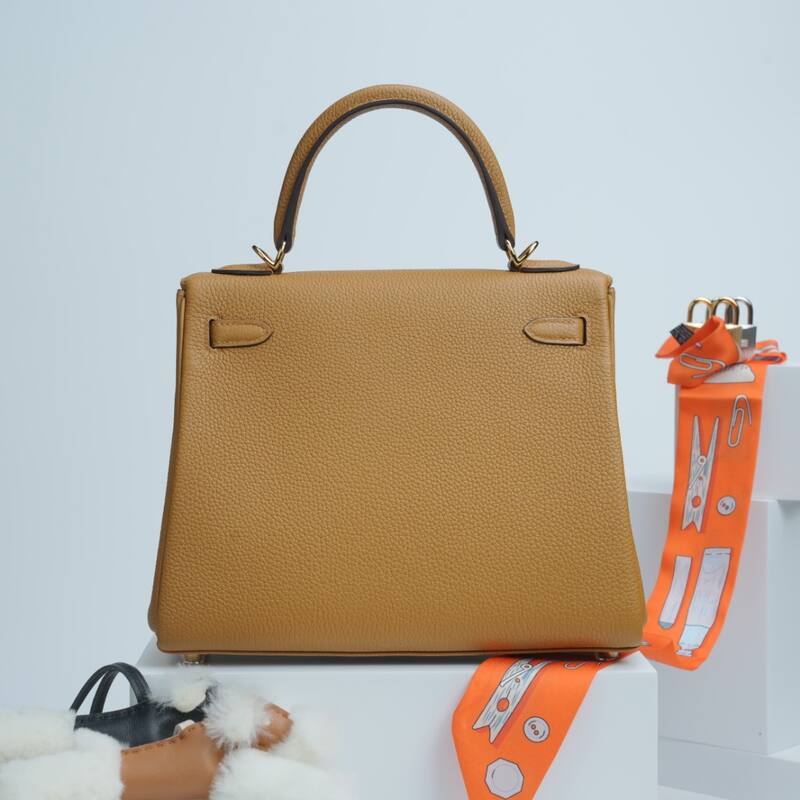 Hermes Kelly Gold Brown Togo leather shoulder — AAA Quality Replica