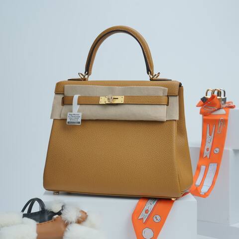 Hermes Kelly Gold Brown Togo leather shoulder AAA Quality Replica