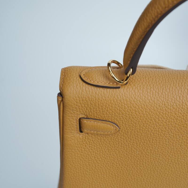 Hermes Kelly Gold Brown Togo leather shoulder — AAA Quality Replica