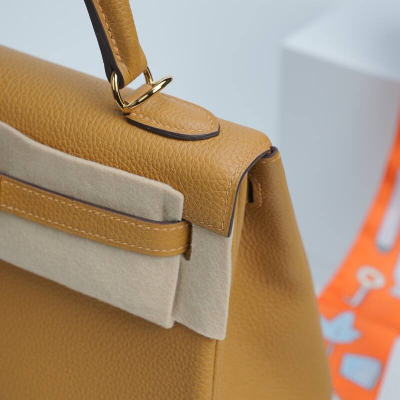 Hermes Kelly Gold Brown Togo leather shoulder — AAA Quality Replica