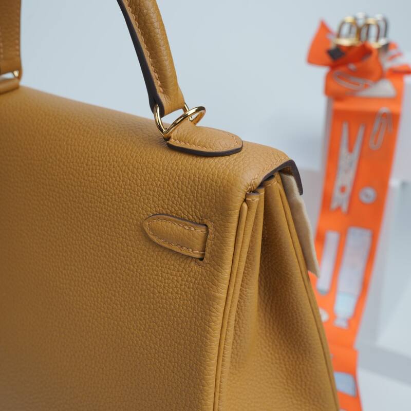 Hermes Kelly Gold Brown Togo leather shoulder — AAA Quality Replica