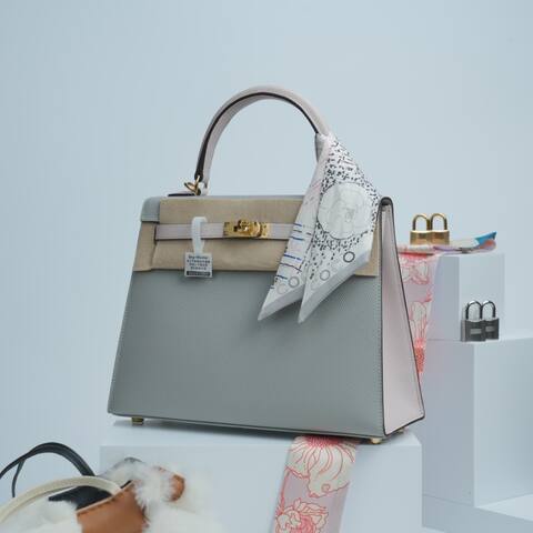 Hermes Kelly Grey and Beige Epsom shoulder Premium Replica